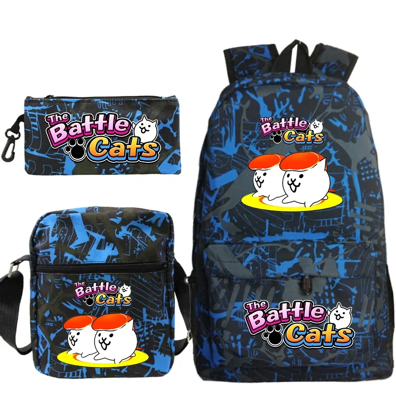 Sac à dos imprimé The Battle Cats pour enfants, sacs d'école pour enfants, sac de livre de voyage initié, grande capacité, sac à stylo, garçons, filles, ensemble de 3 pièces