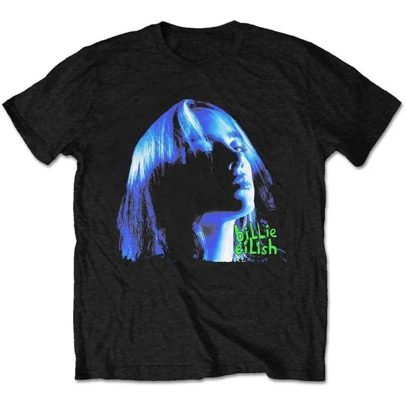 Billie Eilish Red Green Portrait Graphic T-Shirt, 100% Cotton Alternative Pop Print Tee, Unisex Dark Streetwear Short Sleeve