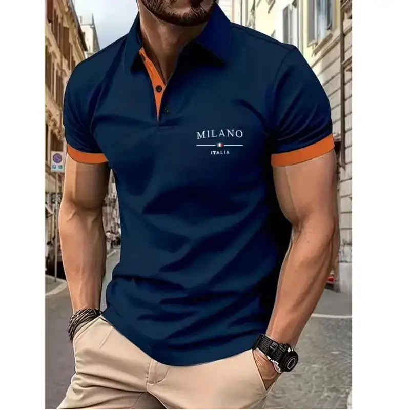 2026 Summer New Style Men's Short-Sleeved Polo Shirt with 3D Letter Pattern Print Street Casual Fashion Comfortable and Soft