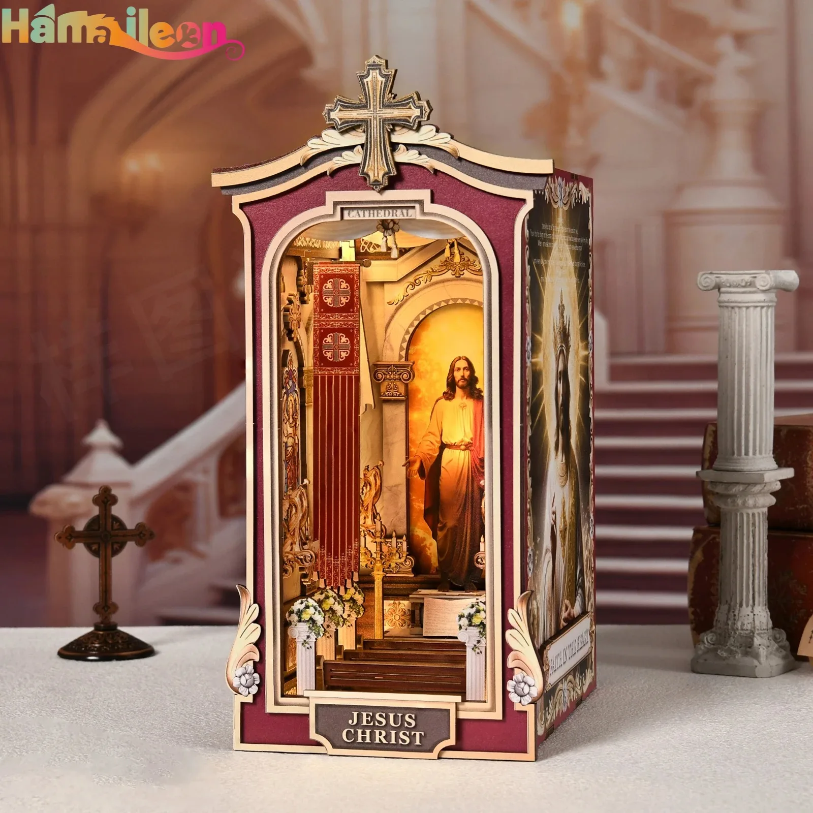 Hamaileon DIY Miniature House Kit for Adults, Halloween/Christmas Decorations,Book Nook Gifts for Family and Friends (Cathedral)