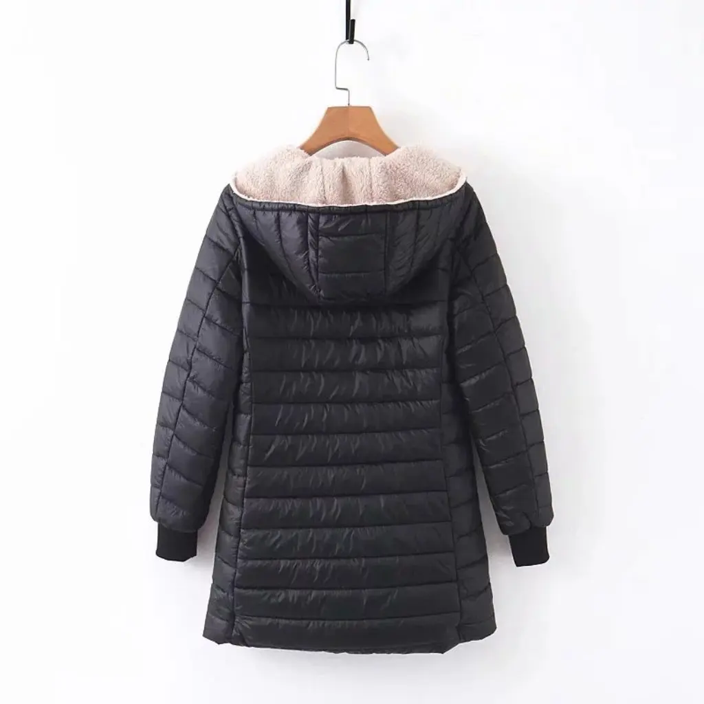 

Women's Fleece-lined Hooded Cotton-padded Coat Mid-Length Trendy Autumn Winter European American Style Student Lamb Cottonwear