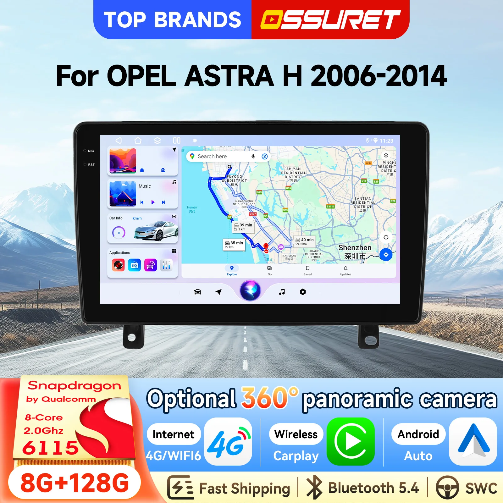 OSSURET Bestseller 2 Din 9 Zoll Android 15 Navi Autoradio für OPEL ASTRA H 2006-2014, GPS-Navigation, Intelligentes Headunit, Kabelloses CarPlay, Android Auto, SWC, RDS, DSP, Audio, Radio, 4G, WLAN,