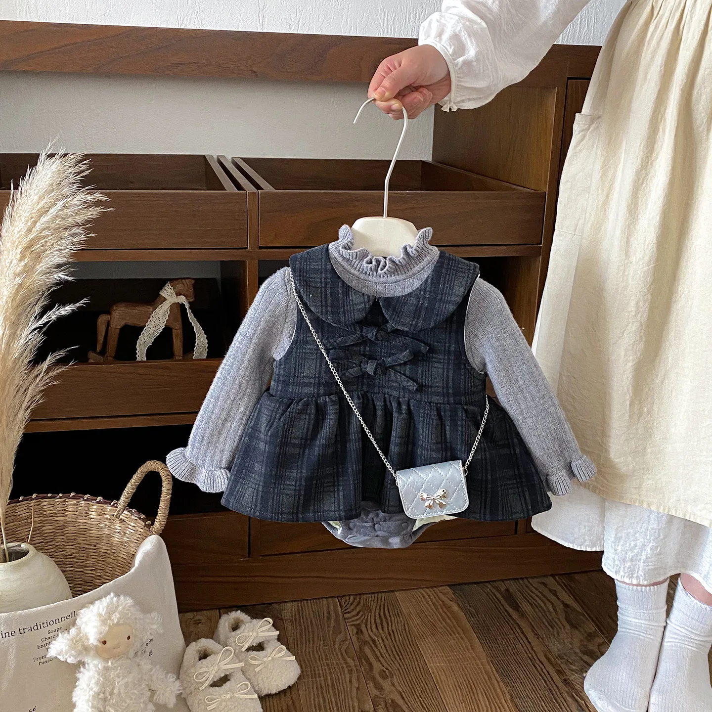 

Children 1-3Y Girl Two-piece Set 2025 Winter Peter Pan Collar Thick Warm Kids Baby Girl Rompers+solid Knit Toddler Girl Sweater