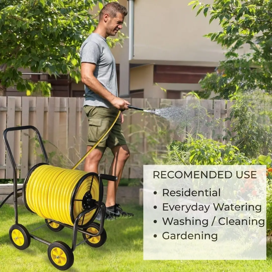 ガーデンホースリールカート、頑丈なスチール製リール（ホイール付き）、屋外、裏庭、芝生用のガーデンホースホルダー、移動式ガーデンカート