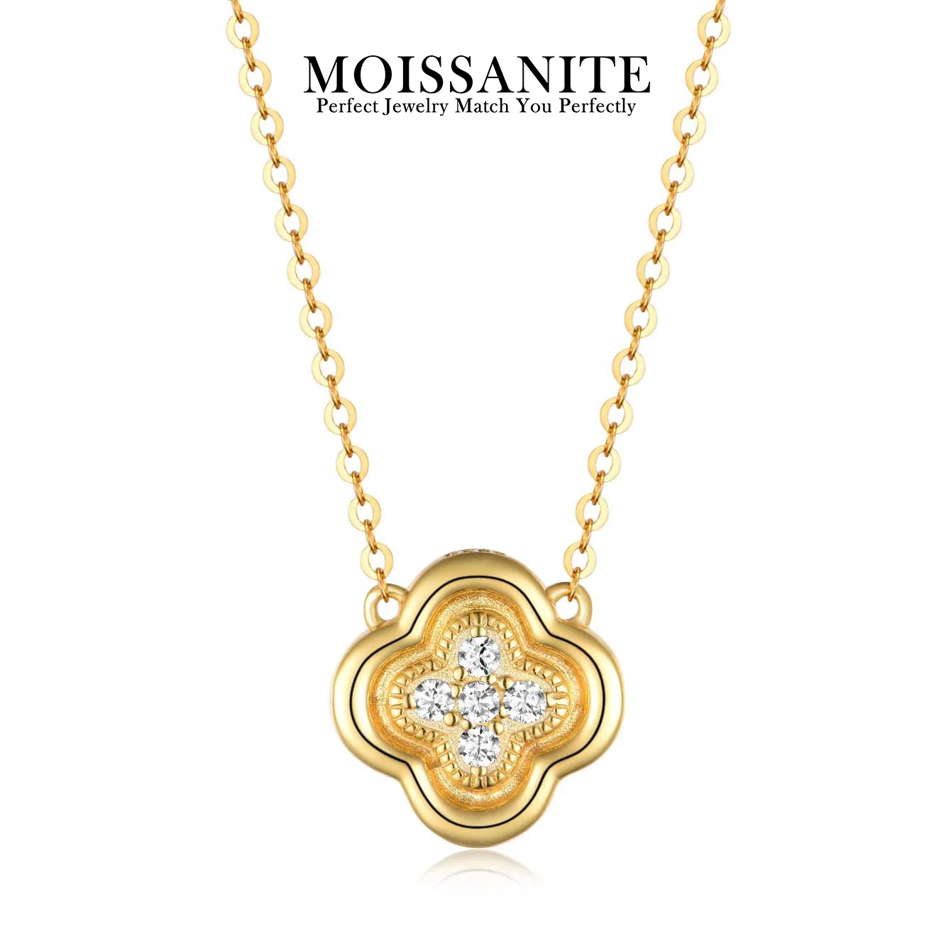 

0.1CTW Moissanite Necklace Four Leaf Flower 925 Sterling Silver Gold Color Elegant Minimalist Jewelry for Women Necklace