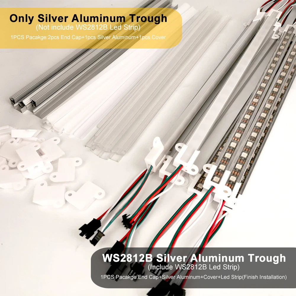 33/50cm Led Aluminum Cabinet Light WS2812B U Profile Hard Strip Individually Addressable Rigid Bar  Black/White Shell PC Cover