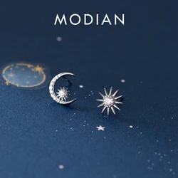 Modian 2021 Authentic 925 Sterling Silver Rose Gold Color Moon And Sun Stud Earrings for Women Jewelry Ear Pins Gifts Bijoux