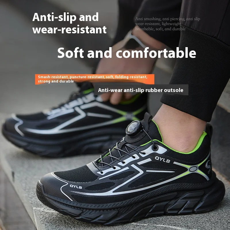 Lightweight Steel Toe Indestructible Safety Shoes Non Slip Anti-puncture Anti-smash Rotating Button Work Shoes for Men