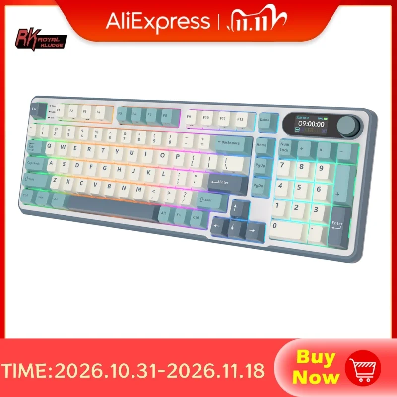 RK ROYAL KLUDGE S98 Mechanical Keyboard Top Mount TFT Screen 98 Keys RGB BT5.0/2.4G/USB-C Wireless Gamer Keyboard Hot Swappable