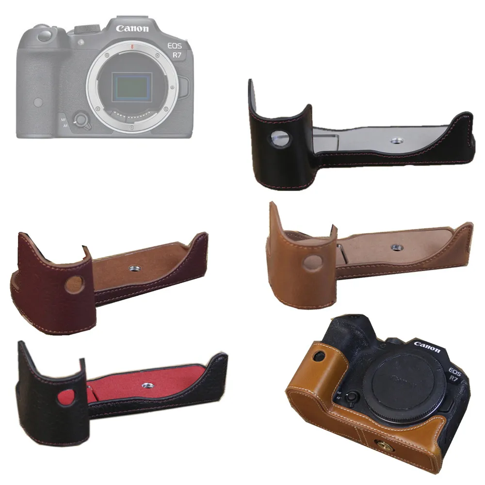 

R7 PU / Real Genuine Leather Camera Half Base Body Case Cover Protector for Canon EOS R7 Camera
