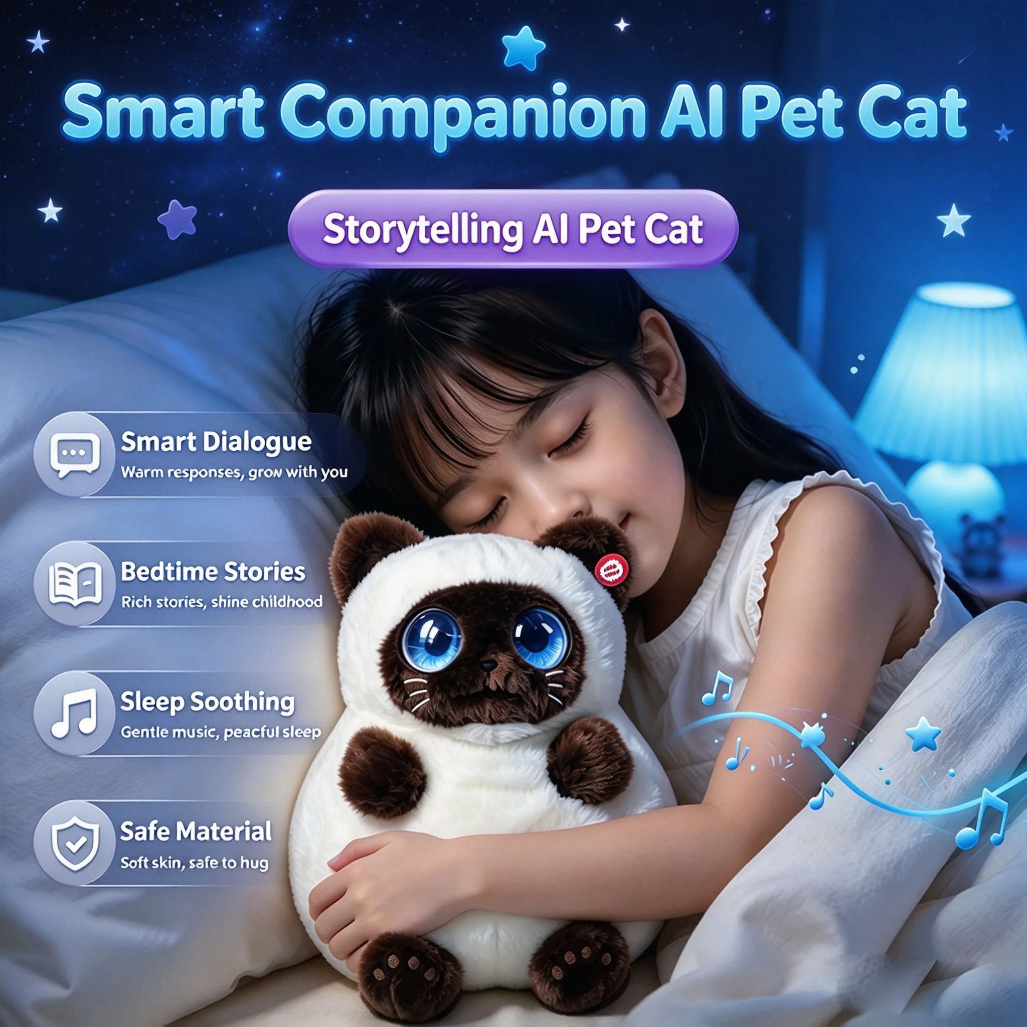 AI Plush Cat Smart Companion Toy for Kids, Voice Dialogue, Story Telling, Educational Interactive Stuffed Doll Gift