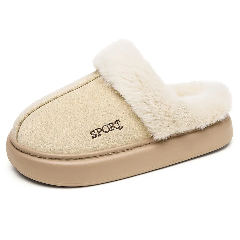Winter women's slippers fashionable plush anti slip outdoor warm and comfortable men's casual plush home shoes couple