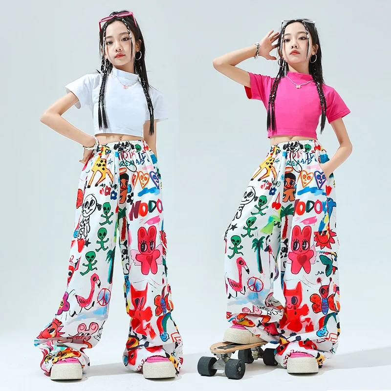 여아용 핑크 크롭 탑 패션, 여아용 도파민 바지, 재즈 댄스 코스튬 세트, 달콤한 여아, 15-70kg