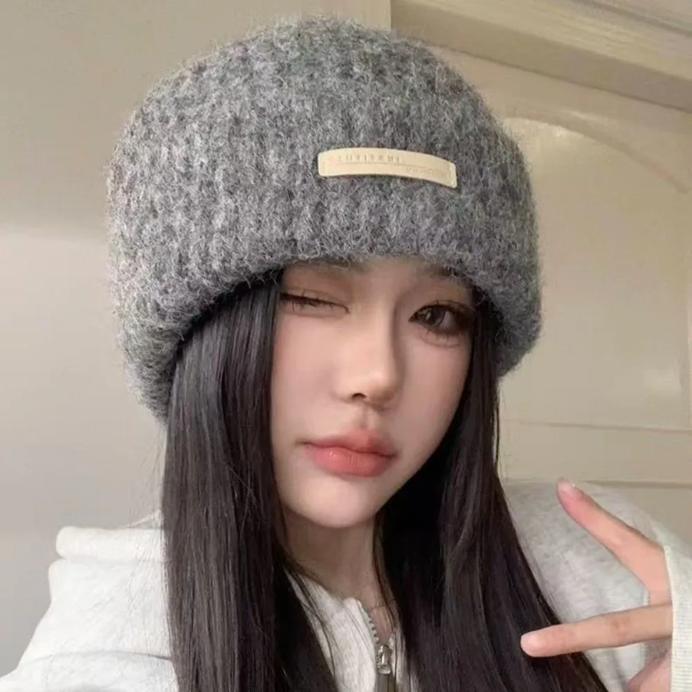 Fashion Ear Protection Knitted Hats Thickened Solid Color Pullover Hat Japanese Style Large Circumference Beanie Hats Women