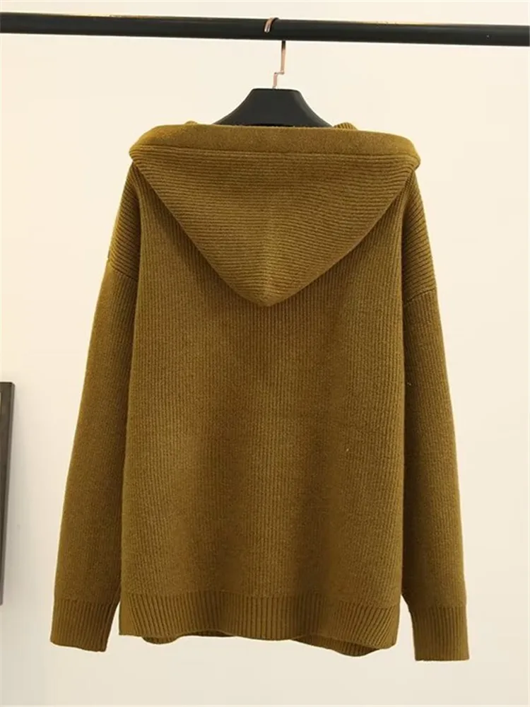 Plus Size donna autunno inverno maglione con cappuccio manica lunga stile corto allentato maglione lavorato a maglia di grandi dimensioni top Casual di qualità