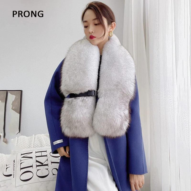 Luxury Fur Scarf Shawls For Women Winter Real Fox Fur Collar Large Size Belt Buckle Neck Warmer Fur Scarves Femal Shawl Wraps