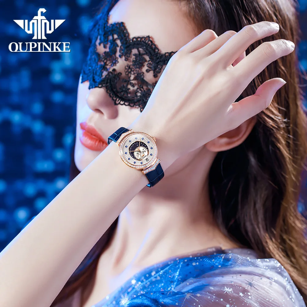 OUPINKE 3218 Fashion Luxury Diamond Quartz Watch For Women Deep Waterproof Dress Hand Clock Original Calendar Woman Watches