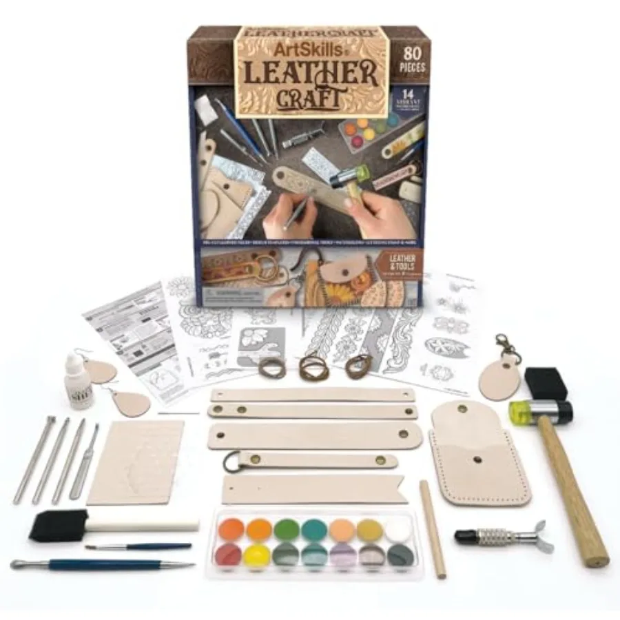 

Leather Working Kit, Leather Tooling Kit with Tools, Stamps, Arts and Crafts Adult Project Kits, 80 pc
