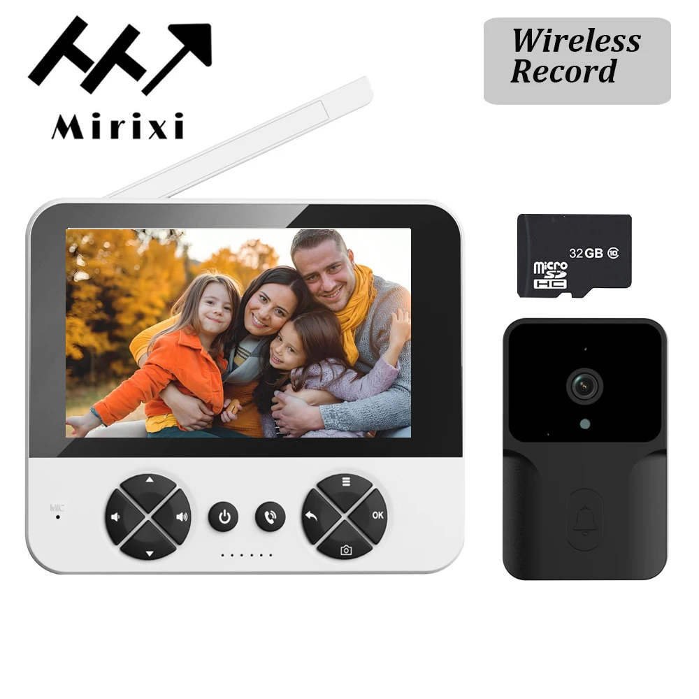 Mirixi Wireless 4.3 Inch IPS Video Doorbell with Camera Door Phone Home Intercom Call Record SD Card Night Vision 2 Way Talk IR