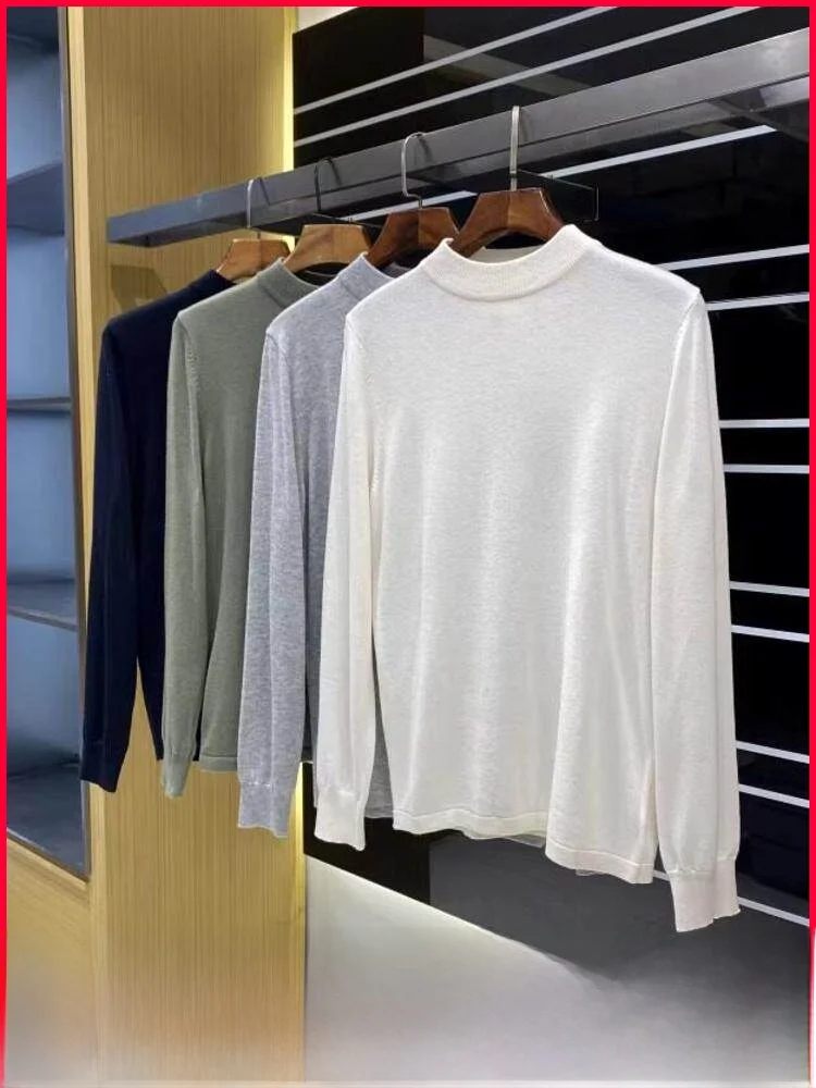 

Italian Luxury Soft And Fine Men's Knitted Sweater f High Collar Skin-friendly Elastic Pure Color Wool Blend Winter Wear