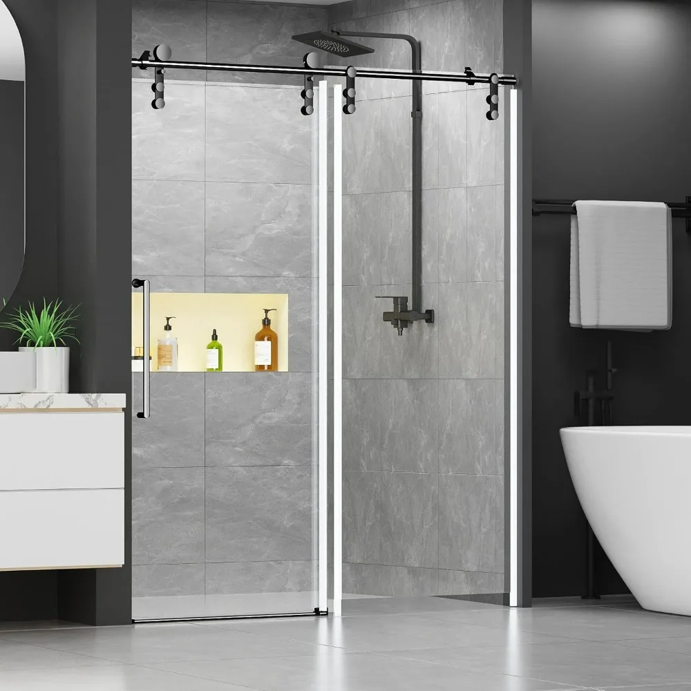 

Shower Door 60" W x 76" H Frameless Sliding Shower Door,Frameless Shower Door with Sealing Strip and Waterproof Handle