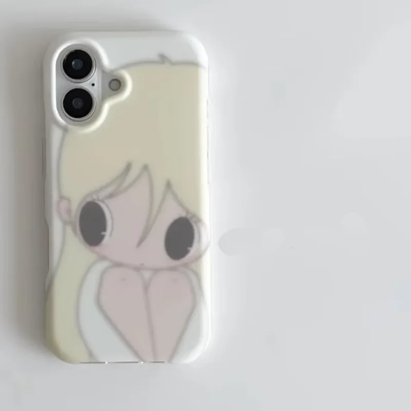 Kawaii Blonde Hair Girl Phone Case for iPhone 17 Air 16 15 14 13 12 11 Pro Max Cute Y2K Aesthetic Soft Silicone Cover