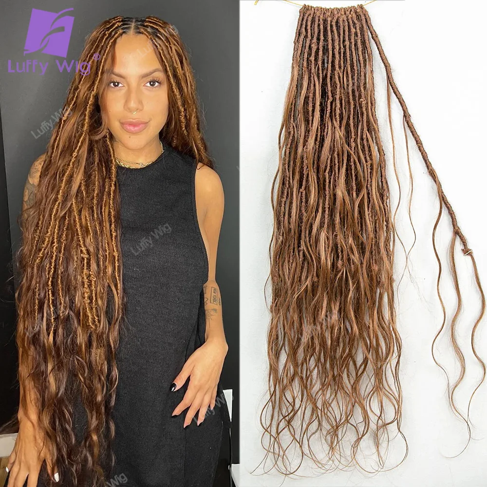 Boho Locs met echt haar Krullende uiteinden Pre-looped Faux Braids Extensions Knooploos Zacht Godin Gehaakt Vlechthaar Body Wave