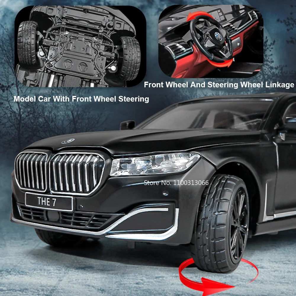 1:24 BMW THE760Li  Alloy Diecast Model Toy Cars Sound Light Doors Opened Pull Back Shock Absorption Simulation Vehicles Kid Gift