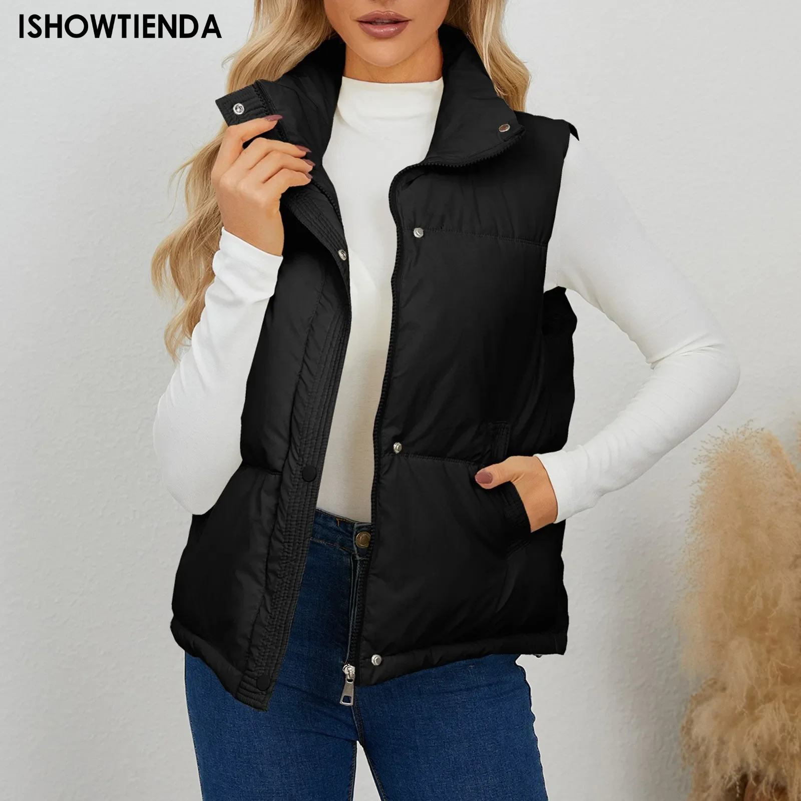 Women Winter Warm Jacket Vest Padded Puffer Vests Sleeveless Parkas Jacket Winter Warm Jacket Single Breasted Zipper Vest Jacket