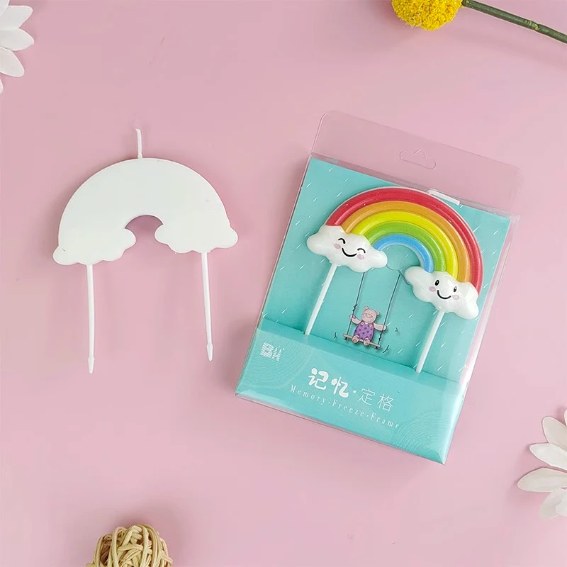 1PCS Regenbogen Geburtstag Kuchen Kerze Wolke Design kinder Party Dessert Dekoration Backen Plugin Kreative Geschirr – Detail 6
