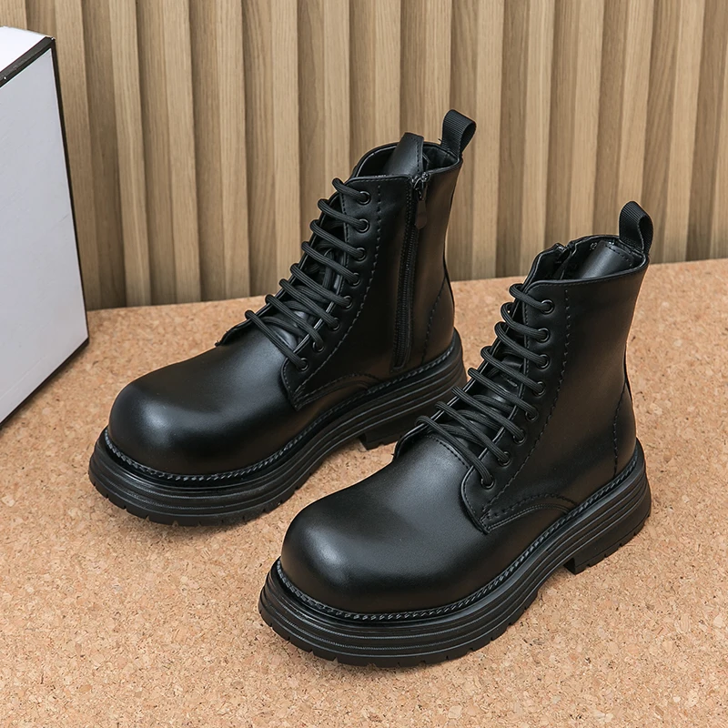 

Мужские высокие ботинки из искусственной кожи, черные ботинки с круглым носком на толстой подошве, классические универсальные ботинки для пар