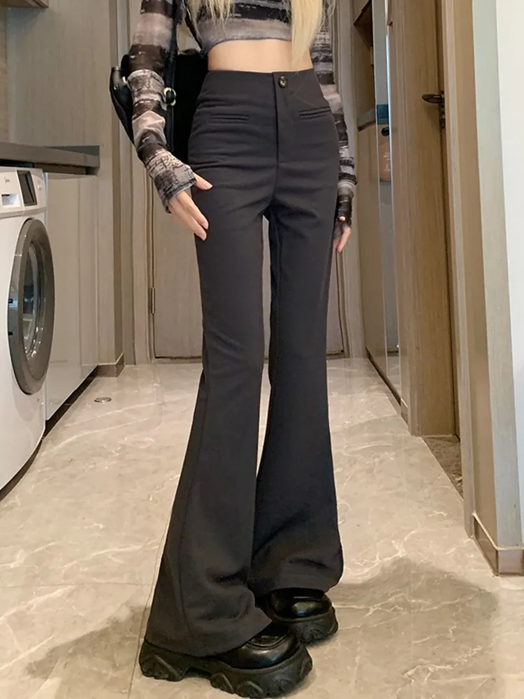 

High Waist Flare Pants Women New Arrival 2023 Autumn Korean Style Streetwear Solid Color Ladies Elegant Slim Trousers W1461