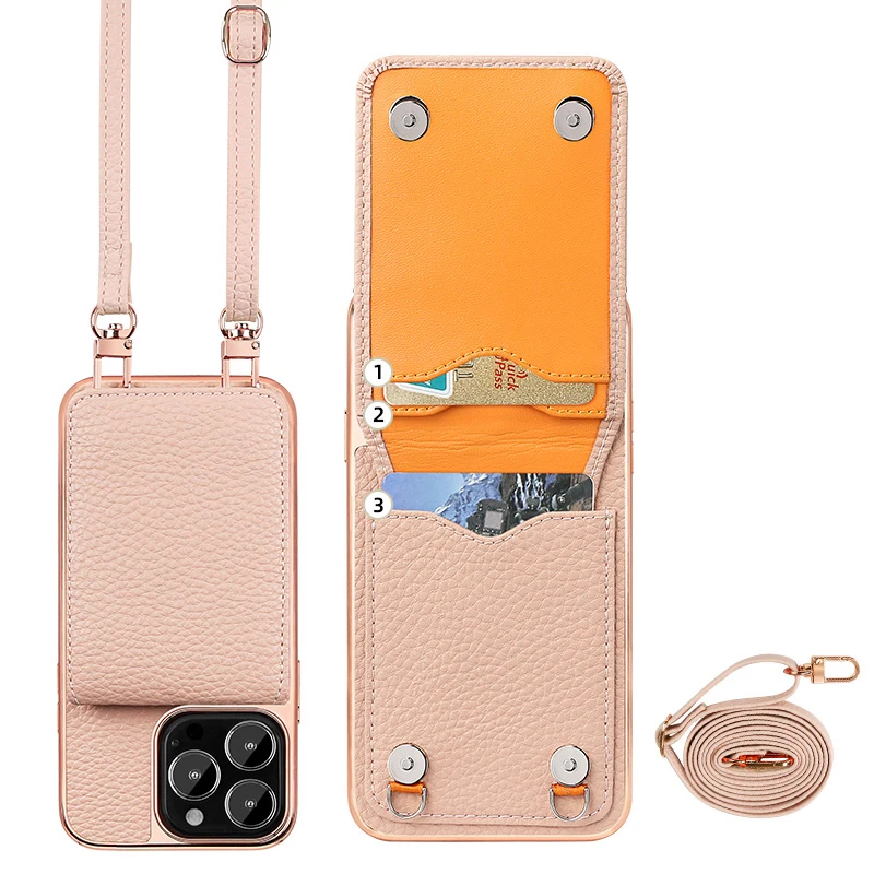 Vietao-Crossbody Phone Case with Strap, Leather Lanyard, Necklace, Bracelet, iPhone 13, 14 Pro Max, Cell Phone Case, Luxury