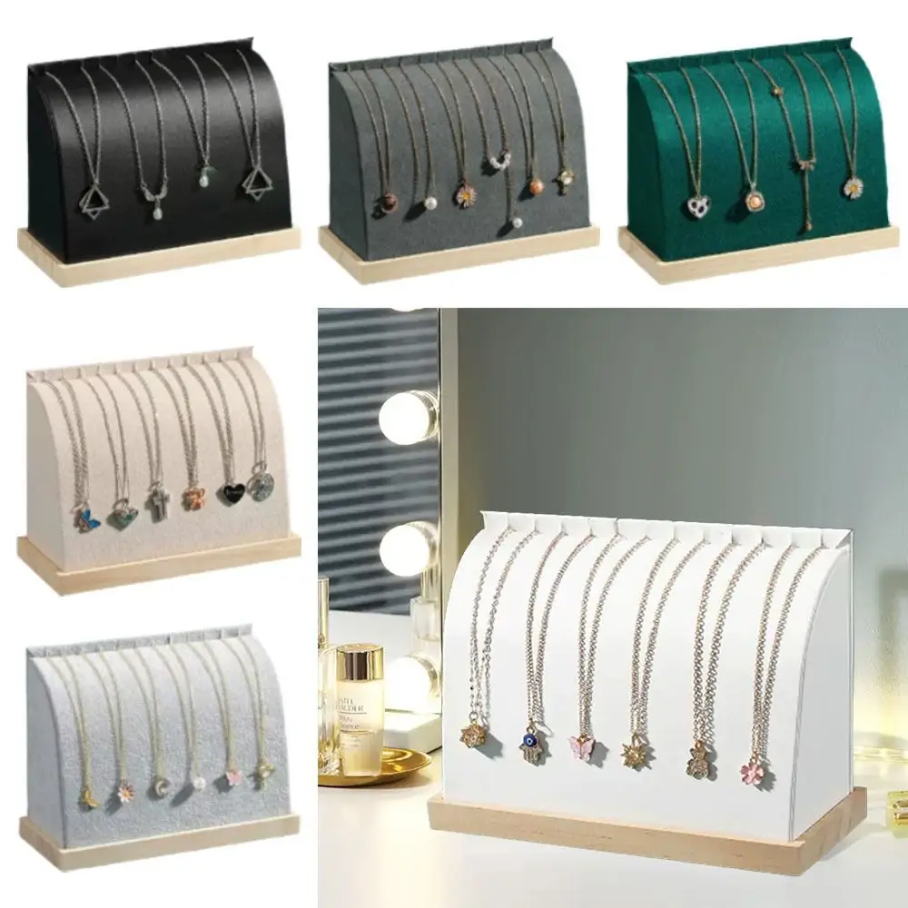 Arc-Shaped สร้อยคอขาตั้งตู้โชว์กํามะหยี่/PU เครื่องประดับไม้คอลเลกชันแฟชั่นเครื่องประดับ