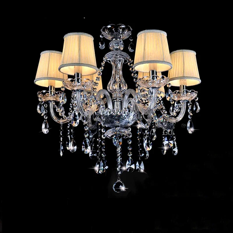 

European Luxury Crystal Chandelier Dining Living RoomVilla Apartment 6 Head Candlelight Droplight Bedroom Glass Pendent Lamp