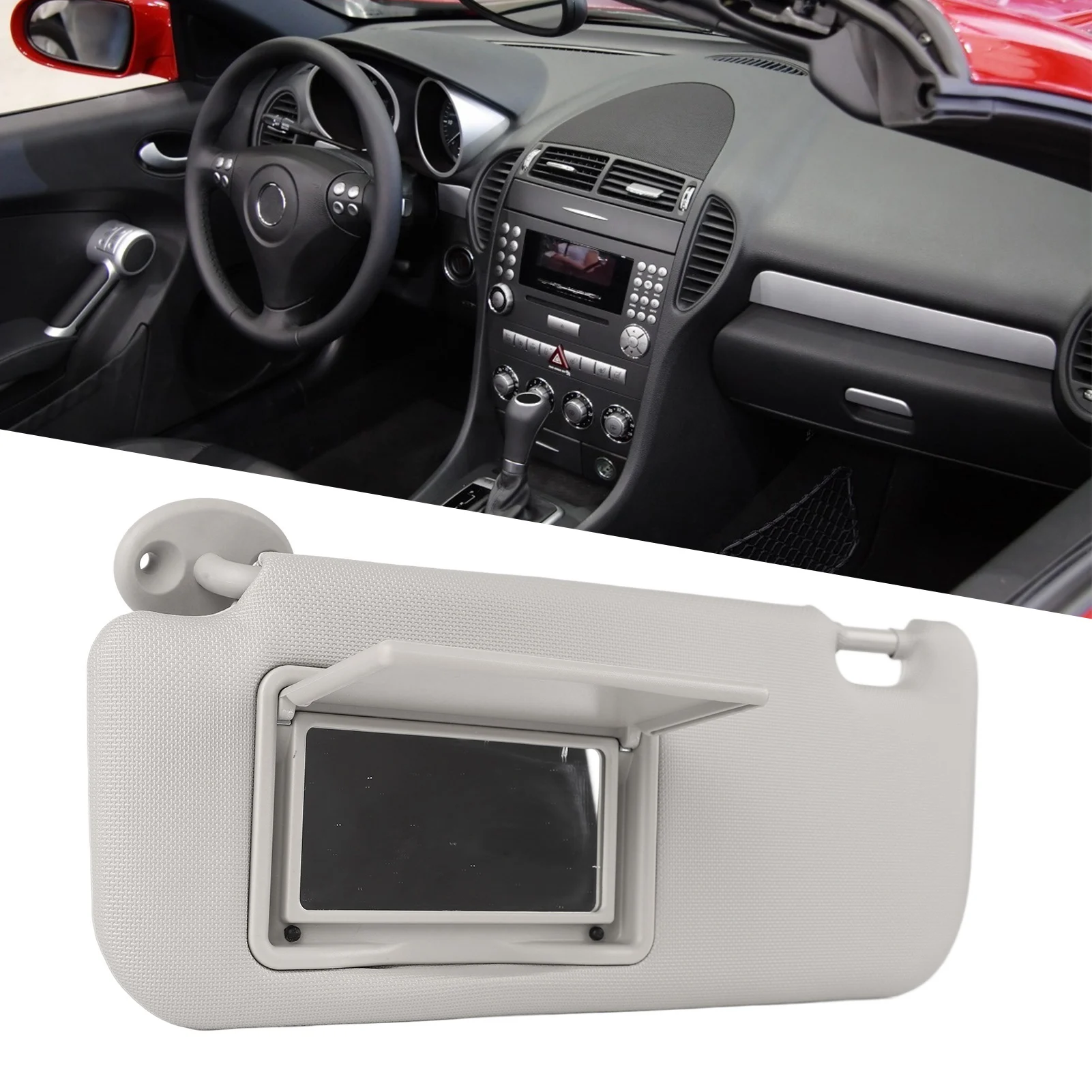 Auto-Sonnenblende, linke Fahrerseite, graue Sonnenblende mit hoher Härte und Kosmetikspiegel
