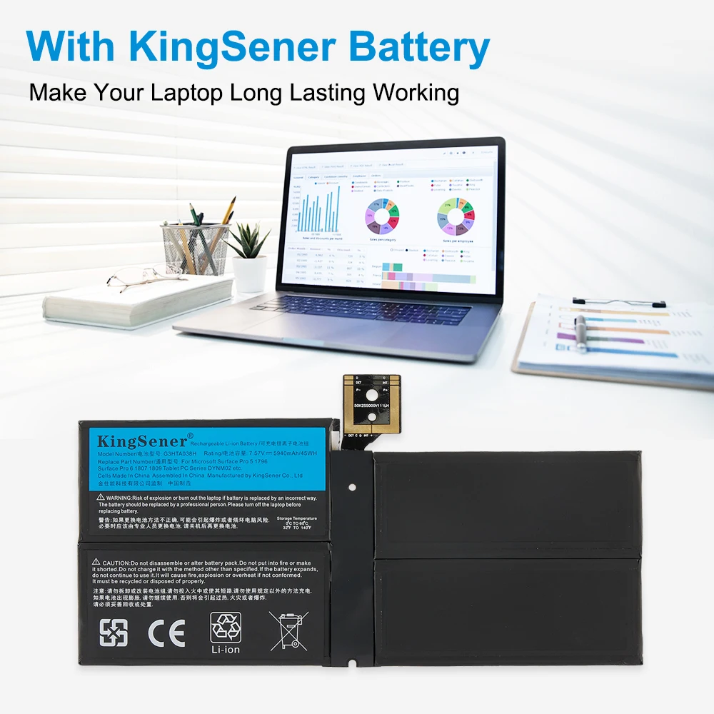 KingSener-Batterie pour ordinateur portable, pour Microsoft Surface Pro 5 1796,Pro 6 1807 1809 12.3 série tablette 7.57V 5940mAh, DYNM02 G3HTA038H