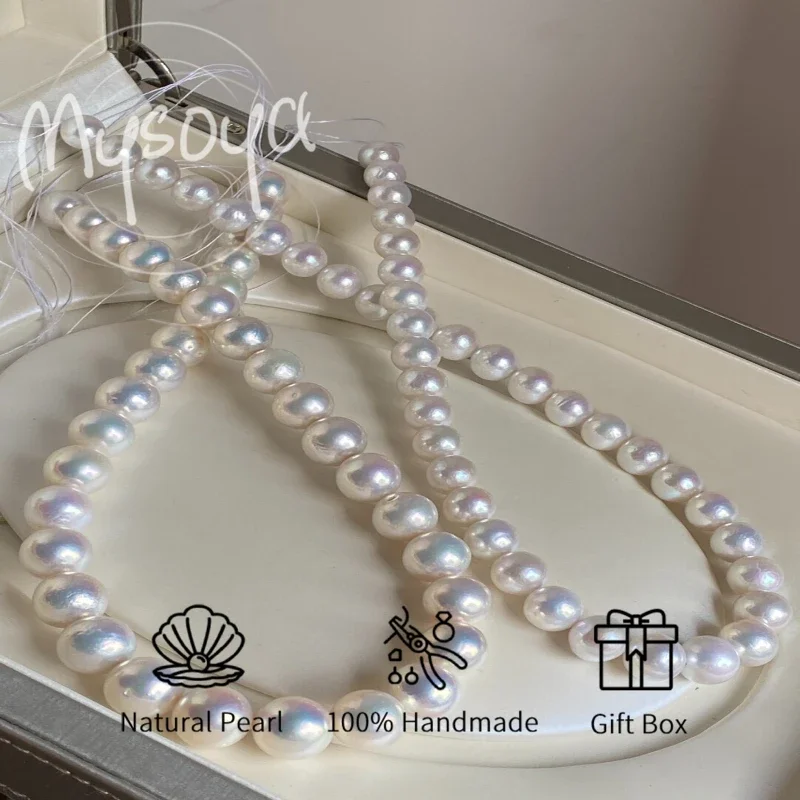 

MYSOYA White Edison Freshwater Pearl Necklace 9-11mm With Gift Box For Her/Him Birthday/Wedding/Christmas/New Year Gift