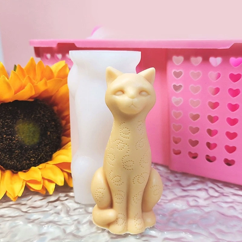 Stampo per ornamento in silicone a forma di gatto 3D adorabile fai-da-te Decorazione per il desktop di casa Stampo per statuetta in gesso con statua di gattino animale fatto a mano