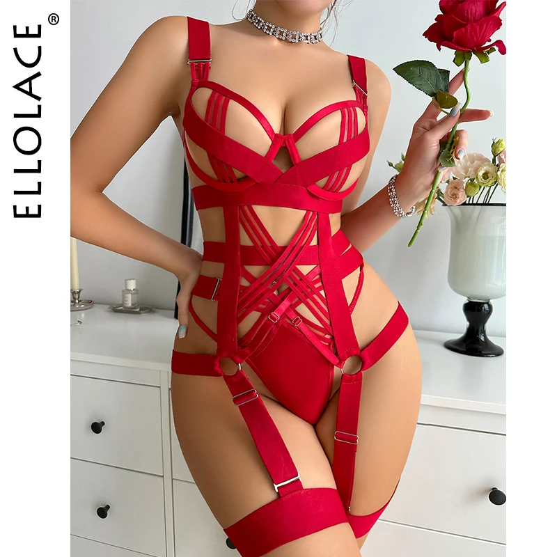 Ellolace-Conjunto de lencería de vendaje desnudo para mujer, ropa interior Sexy de lujo, transparente, sin censurar, 2 piezas