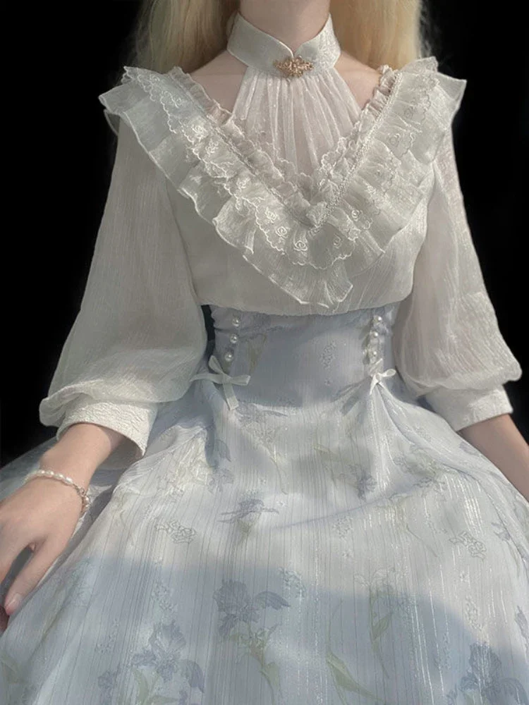 2023 Summer  Even Party Formal Dress Office Lady French Elegant Vintage Midi Dress Women Floral Lolita One Piece Dress Korean