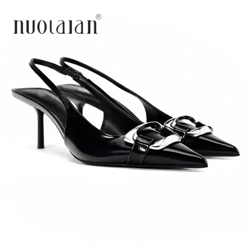 Mode Kette Kitten Heels Frauen Slingback Spitz High Heels für Frau Pumpen Damen Hochzeit Mit Hohen Absätzen Büro Moderne Schuhe
