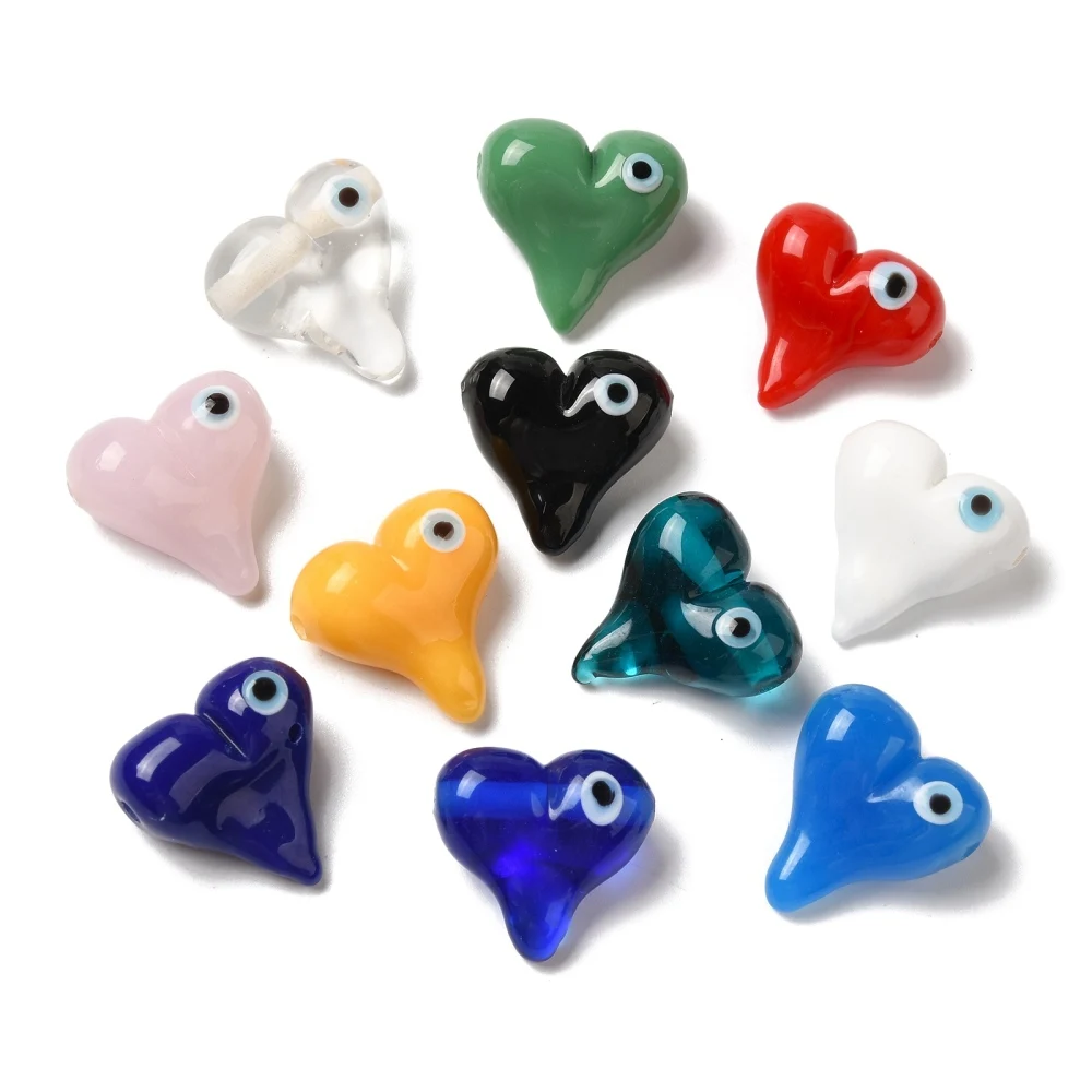 

20Pcs Heart with Evil Eye Handmade Lampwork Beads Loose Spacer Beads for Bracelet Earring Necklace DIY Jewelry Making 18x18x9mm