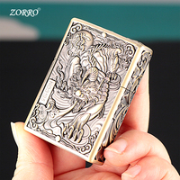 Zorro Armor Kerosene Lighter Windproof Creative 5 Sides Carved Three-dimensional Retro Metal Lighter Collection Gift