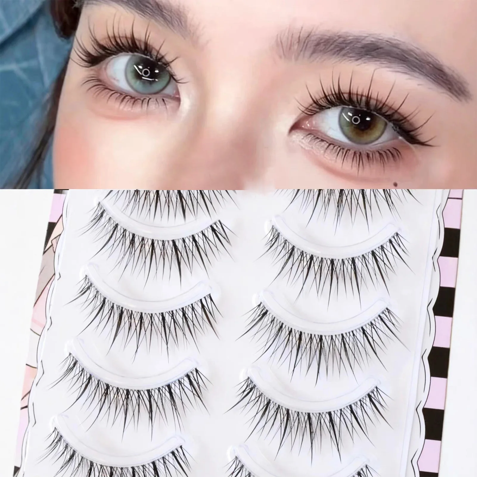 5 Pairs Strip Eye Lashes False Eyelashes Lightweight Thai Style Natural Manga Anime Lash Extension One-piece Eyelashes