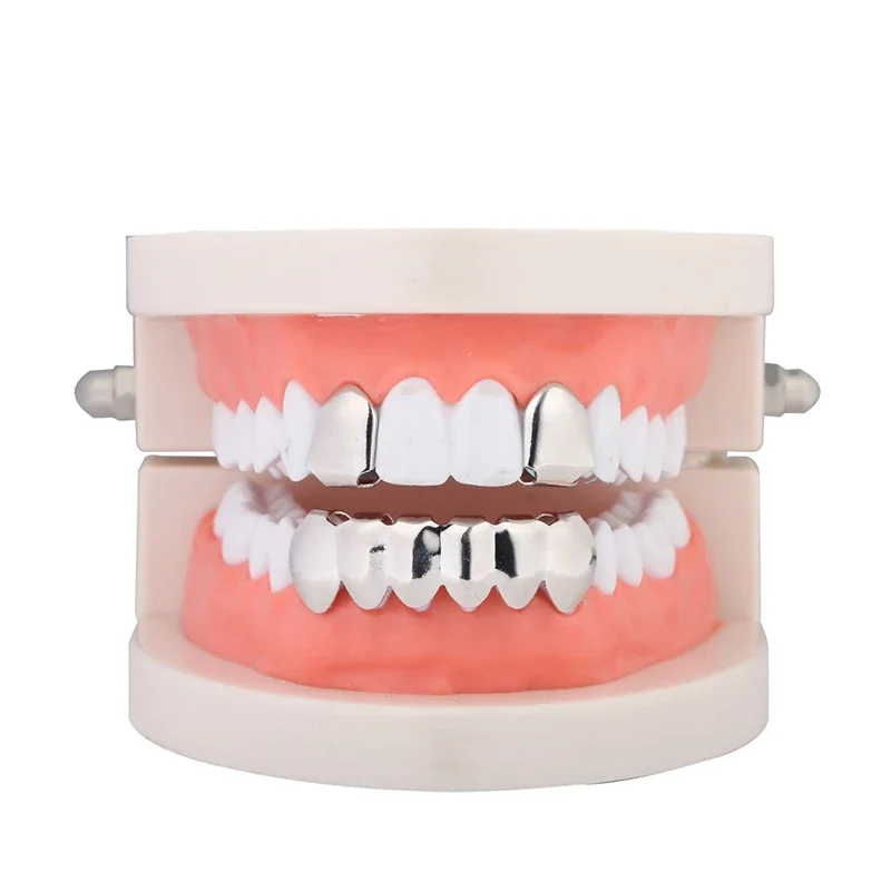 مطلي الذهب 2 قطعة شوايات الأسنان واحدة 6 أسفل الشوايات مجموعة مصاص دماء الهيب هوب الأسنان الشوايات للرجال النساء تأثيري حلي