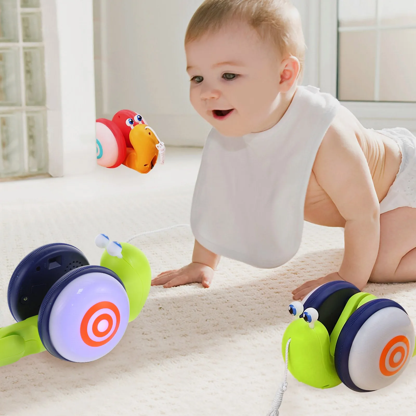 لعبة سحب الحلزون للتعلم الموسيقي للأطفال الصغار مشاية خفيفة وأصوات للمشي لعبة سحب الحلزون لعبة الجر