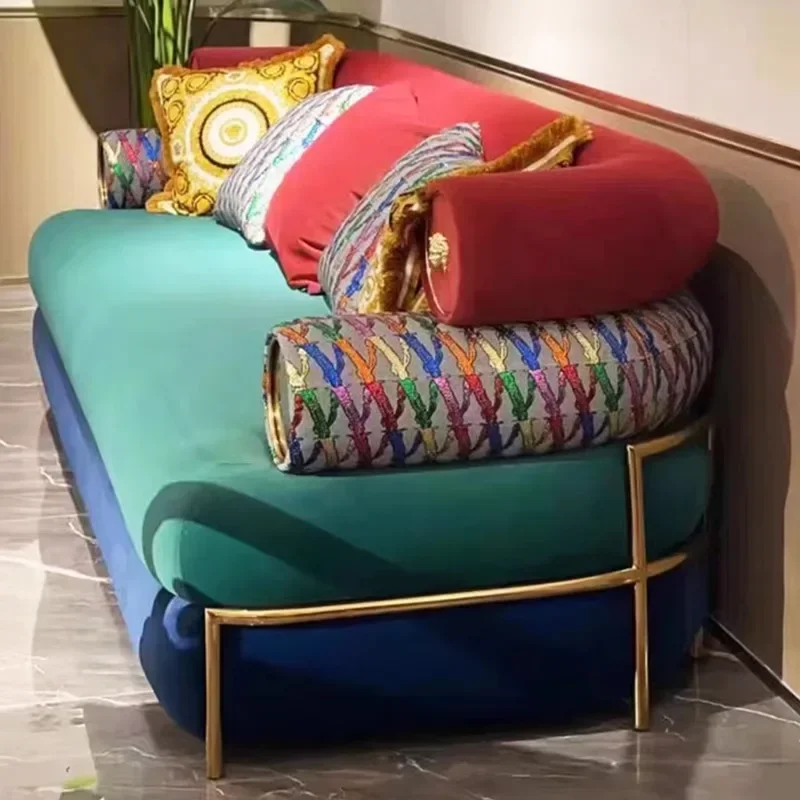 Light luxury living room fabric sofa model room villa curved sofa villa Internet celebrity three people