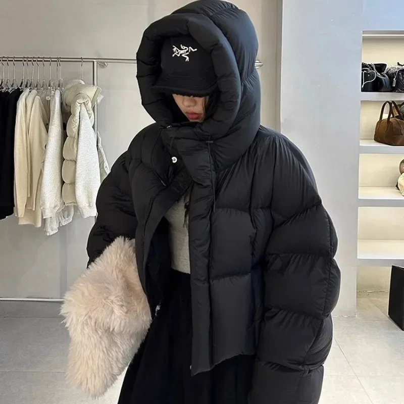 Winter 90% White Duck Down Jacket Women Short 2024 Korean Fashion Hooded Thick Warm Parkas Loose Oversized Puffer Coat Outwear