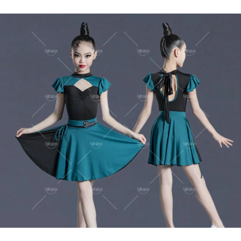 Trajes de baile latino para niños y niñas, conjuntos de cuerpo dividido, disfraces de actuación de verano, faldas de baile latino para niños